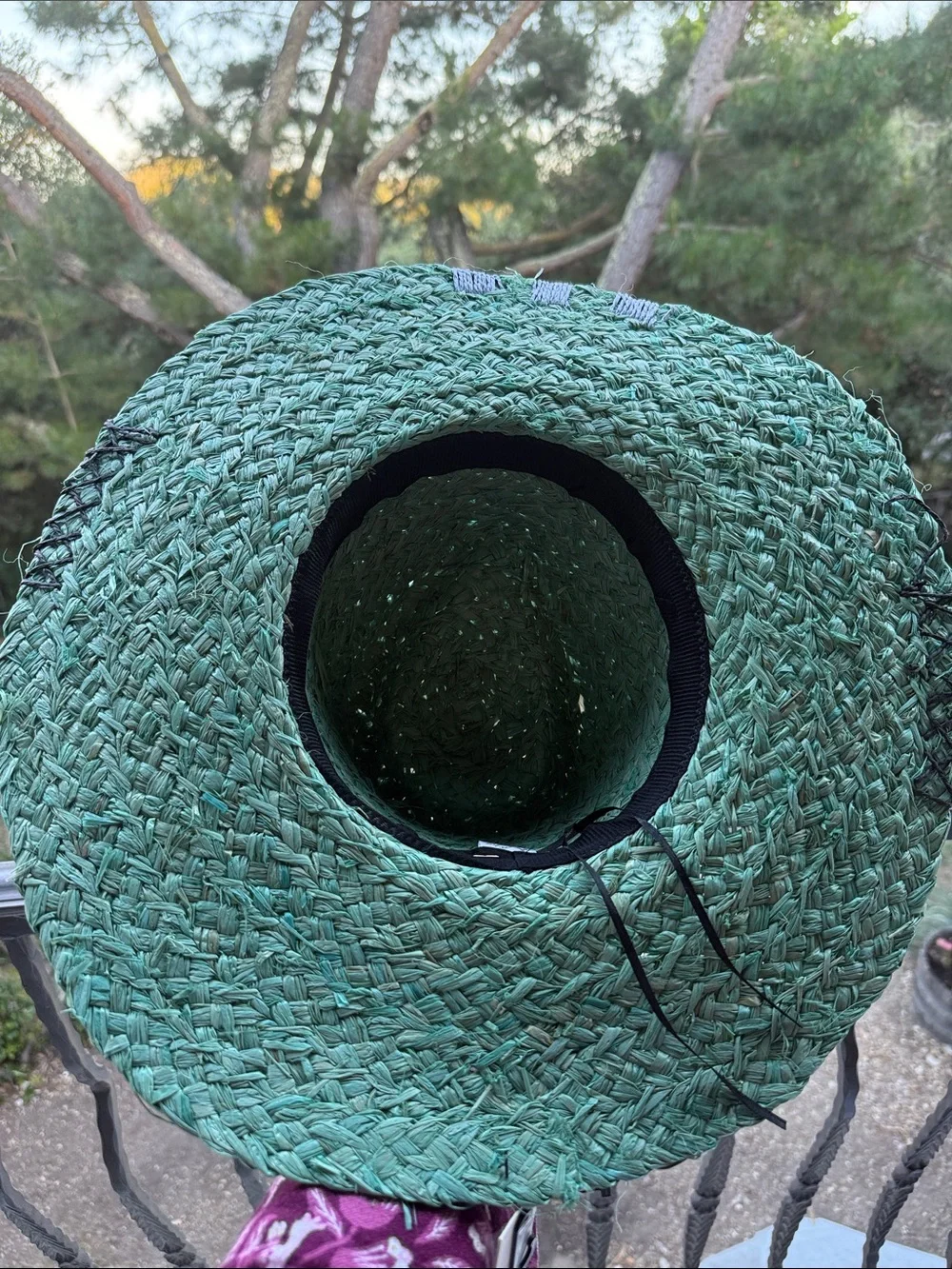 NWT Green Hat Sun Straw 100% paper hand Stitching details OS rancher floppy